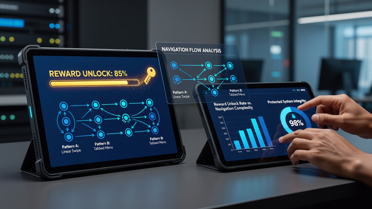 Close-up view of secure mobile interface highlighting gesture navigation and reward activation flow