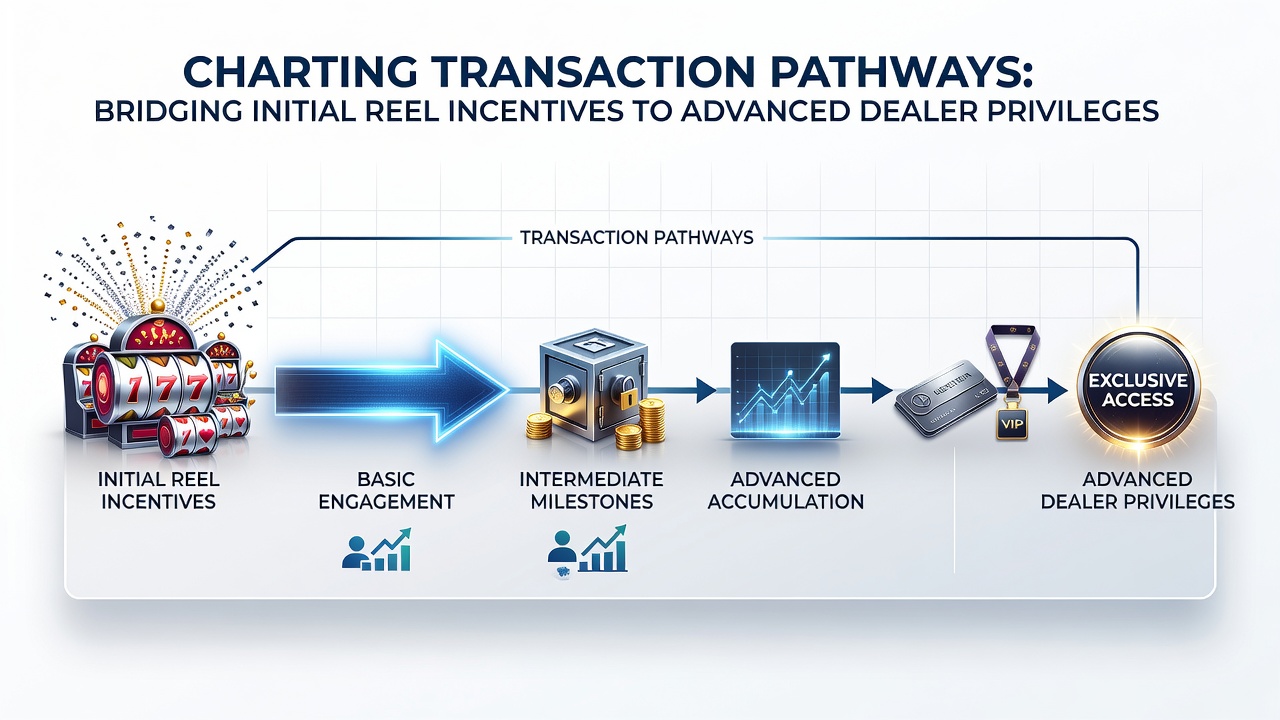 Mobile app interface displaying progression from reel incentives to live dealer table access and VIP privileges