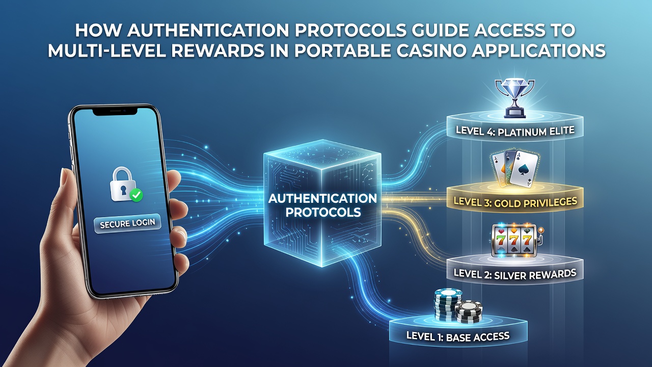 Illustration of authentication flow mapping user verification to different reward tiers in a casino app
