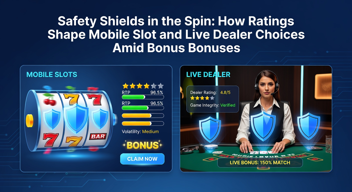 Close-up of mobile slot game with safety rating icons and bonus popup overlays