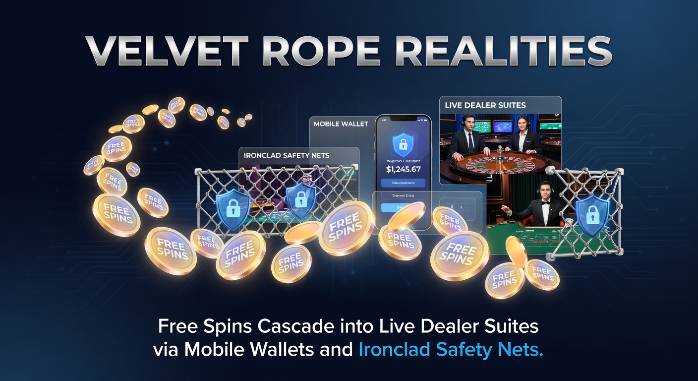 Vibrant casino interface showing free spins transitioning to a live dealer table with mobile wallet icons and security locks